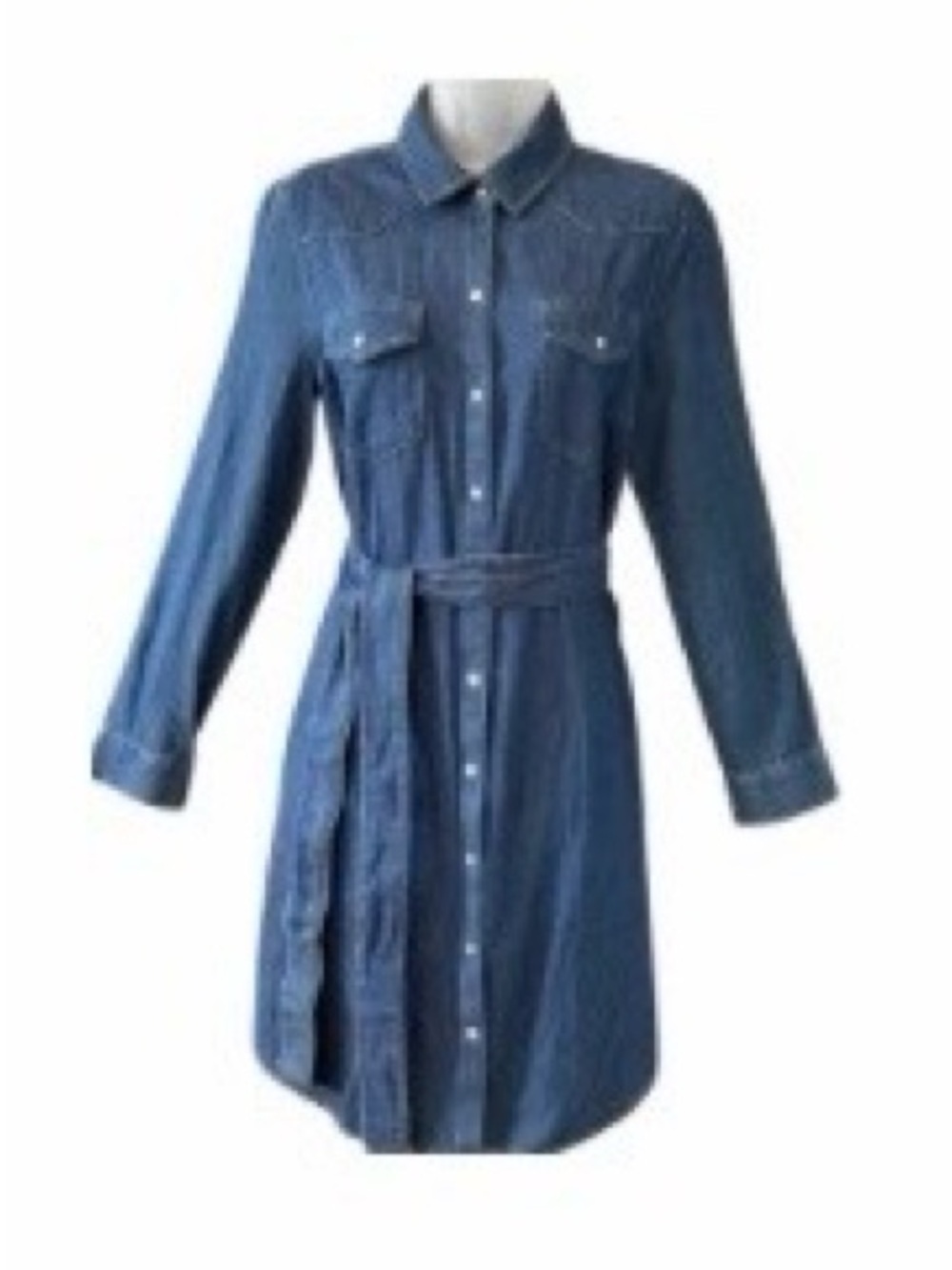 Classic Blue Denim Shirt Dress with Tie Belt